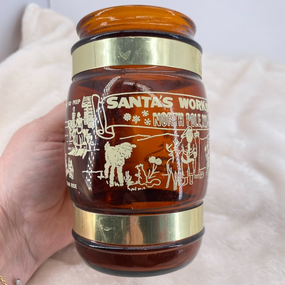 Vintage Siesta Ware Santa's Workshop North Pole NY Amber Glass Mug Wood Handle